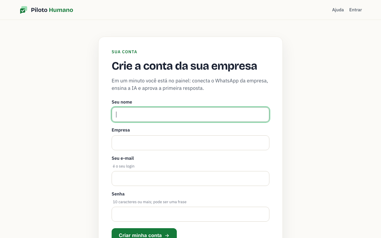 Tela de criar conta